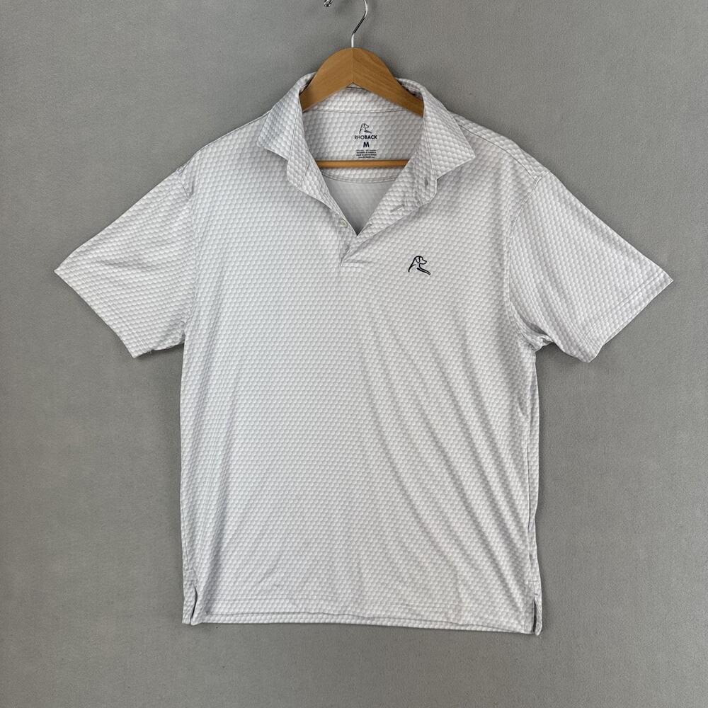 Rhoback Polo Shirt Mens Medium White Geometric Golf Performance Short Sleeve